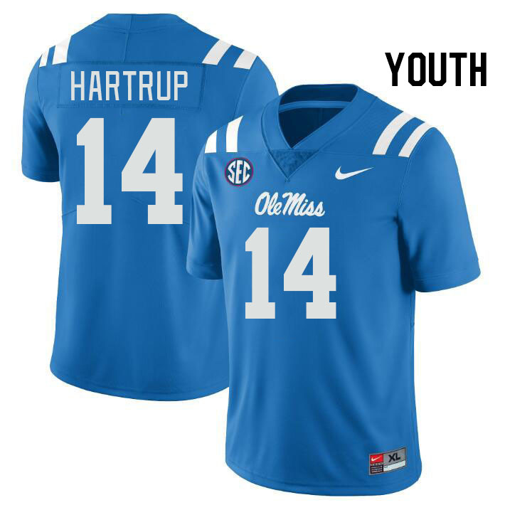 Youth #14 Izaiah Hartrup Ole Miss Rebels College Football Jerseys Stitched-Power Blue